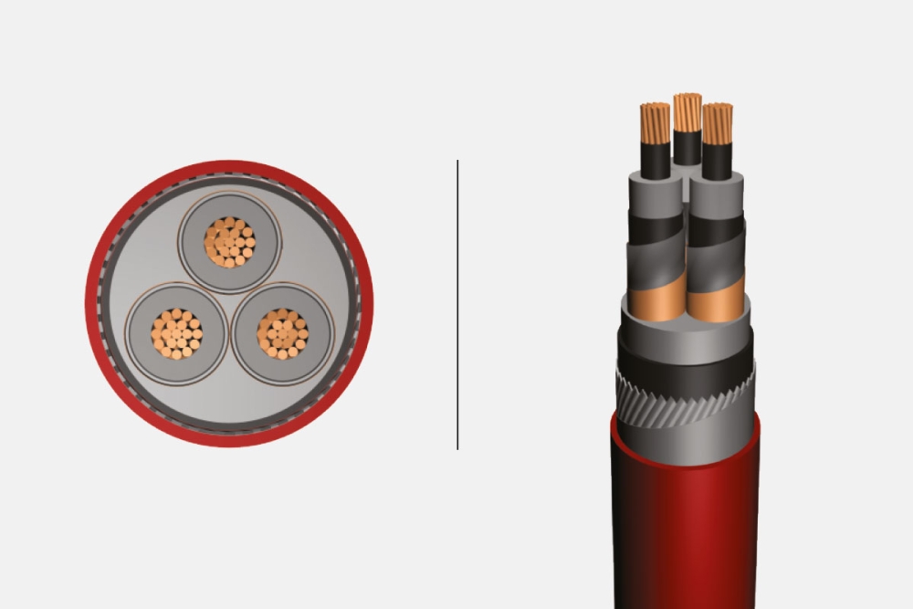 18/30 kV or 19/33 kV XLPE Insulated, Round Steel Wire Armoured, Three Core Cables With Copper Conductor